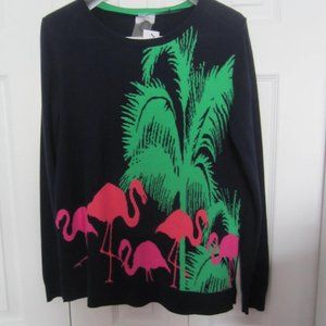 Crown & Ivy Flamingo and Palm Tree Sweater--Navy Blue--Size M--100% Cotton